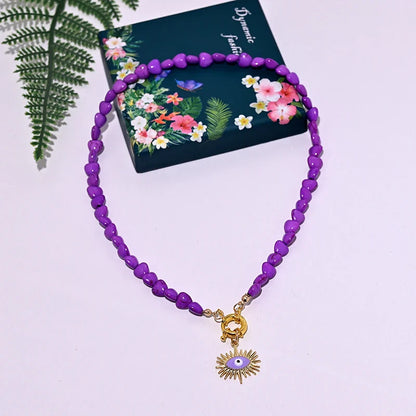 Heart Choker Necklace with Colorful Beads | Bohemian Eye Pendant Set for Women