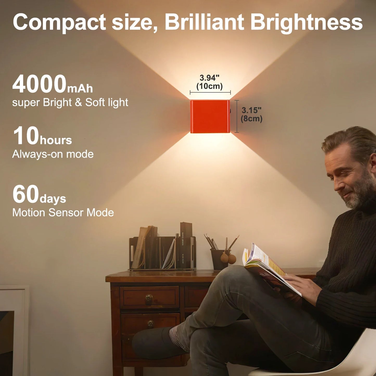 Battery Operated LED Wall Light Motion Sensor Remote Rechargeable Bedroom