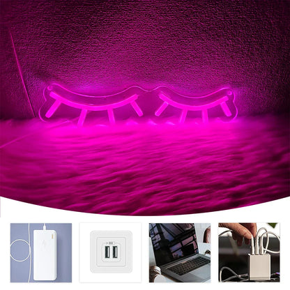 Enseigne au néon LED Cils Roses, Idéale pour la décoration de salon de cils, Lampe murale artistique pour dressing et salon de beauté, Alimentée par USB.