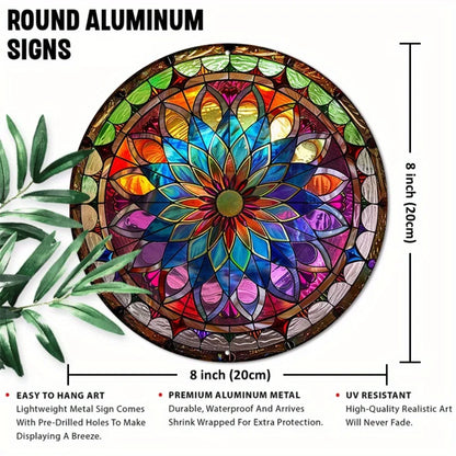 8" Round Mandala Aluminum Art Sign - UV-Resistant Waterproof Wall Decor, Art Nouveau Living Room Patio Art