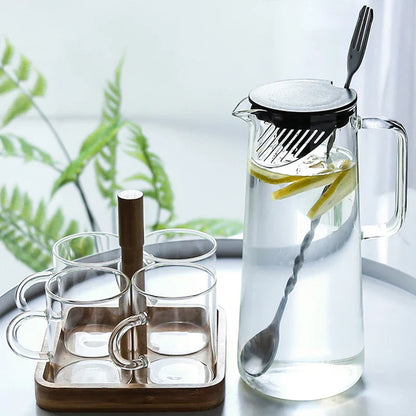 Nouvelle bouilloire en verre épaissi de 1000 ml/1500 ml avec couvercle en bambou et filtre, peut être ajoutée à la bouilloire pour jus et café