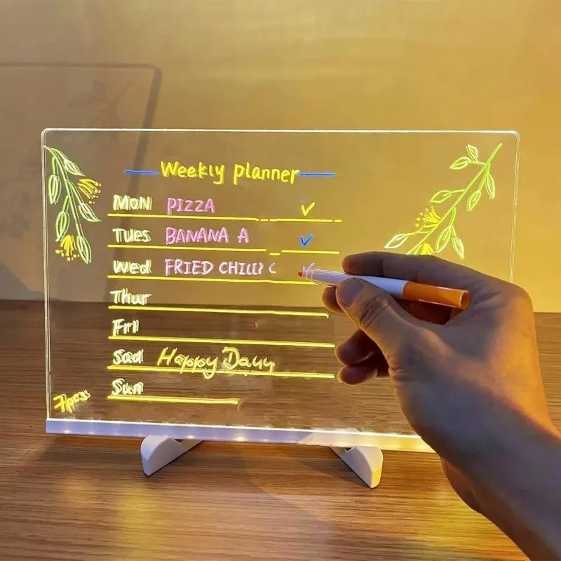 LED Message Board for Kids – Colorful DIY Acrylic Drawing Board with 7 Pens