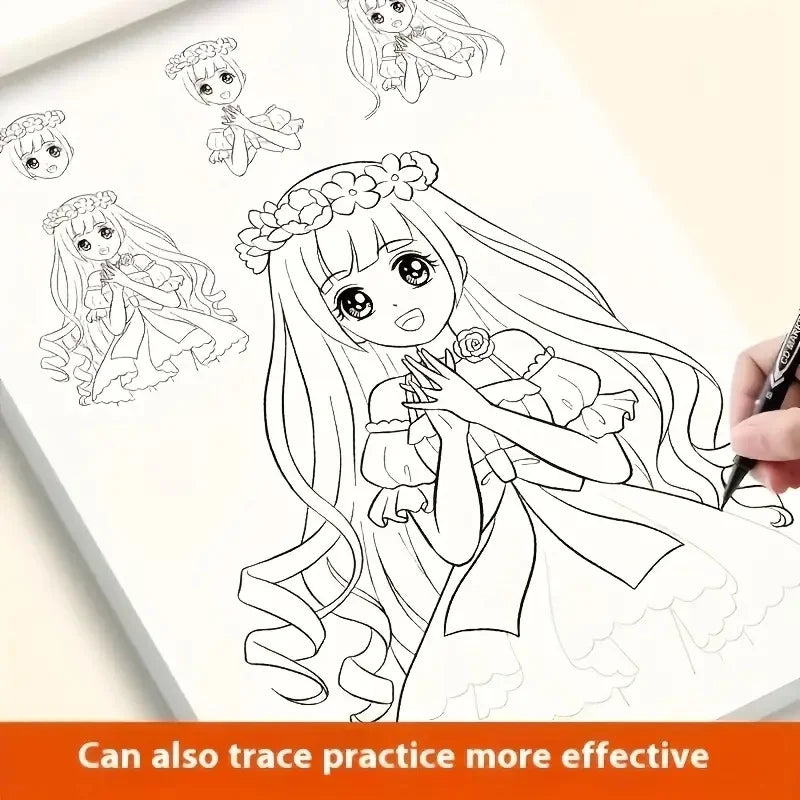 Livre de dessins de personnages d'anime au trait pour débutants - 48 pages de croquis simples tracés à la main pour le décalque et la pratique de la peinture