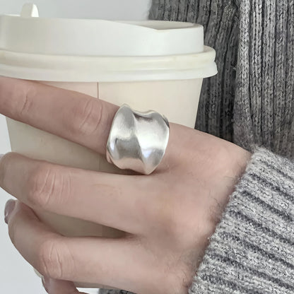 925 Sterling Silver Frosting Geometry Ring | Textured Wide Band for Women