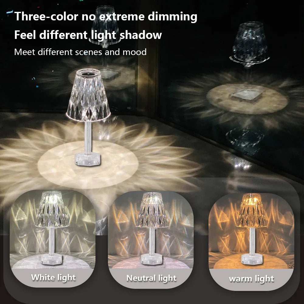 Diamond Crystal Projection Night Light USB Touch Control Bedside Desk Lamp Decor