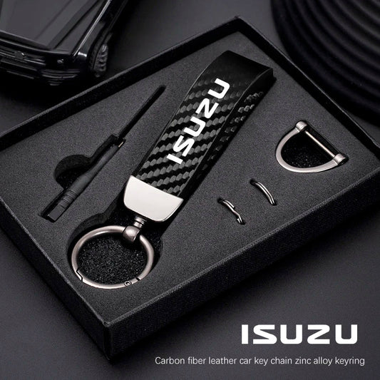 Isuzu Dmax Keychain with Microfiber Leather | Carbon Fiber Style Key Ring