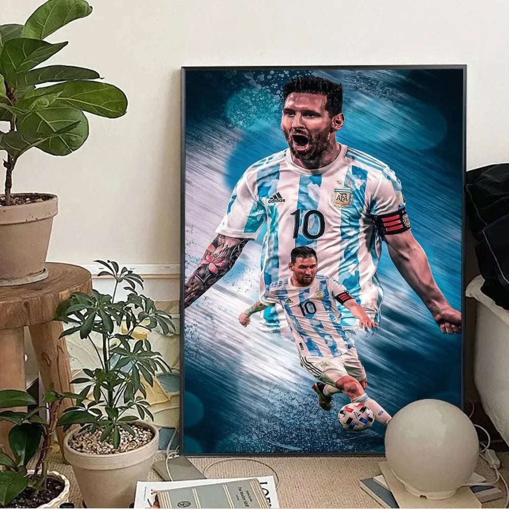 Clásico, Deportes - Rionel Messi - Fútbol, Arte de pared, Póster lienzo, Decoración para sala de estar y dormitorio, Arte de pared de estadio