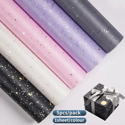 Korean Floral Wrapping Paper Set | 5 Sheets with Gold and Silver Sparkles