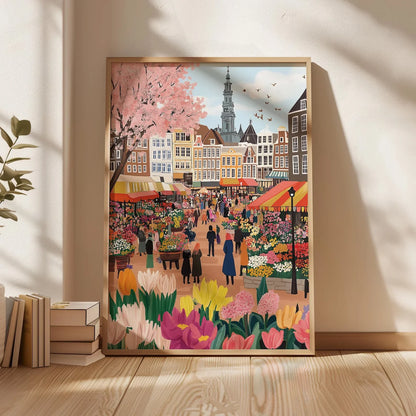 Marché aux fleurs Amsterdam Peinture aquarelle,Art mural Amsterdam,Impression canaux Amsterdam,Affiche voyage Pays-Bas,Affiche ville,Naiss