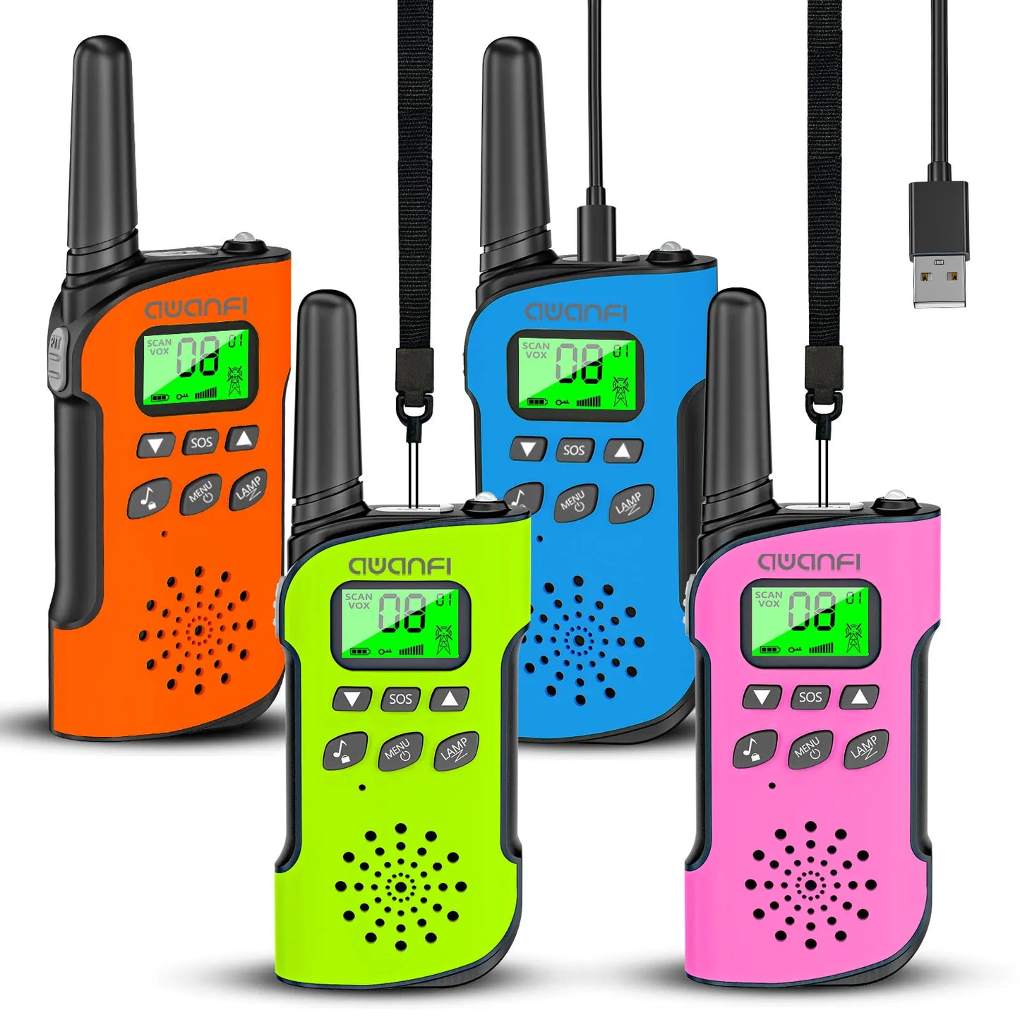 Rechargeable Walkie Talkies 4 Pack Long Range Kids Radios USB C Camping