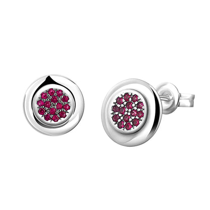 925 Silver Heart Stud Earrings | Pink Red Multi-Color Crystal Jewelry