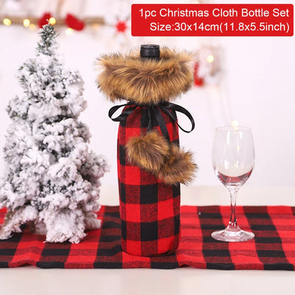 Merry Christmas Decoration for Home 2024 Santa Claus Wine Bottle Cover Snowman Stocking Gift Holders Xmas Navidad Decor New Year