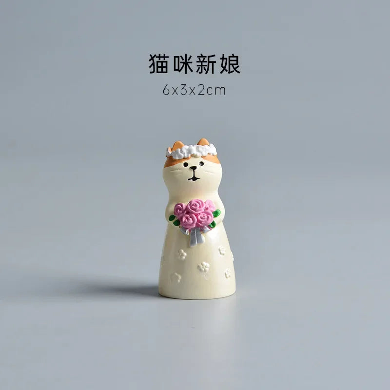 Figura de Zakka de boda de gato lindo, novia, cochecito de bebé, modelo de resina, miniaturas, adornos para pastel, manualidades, accesorios de escritorio