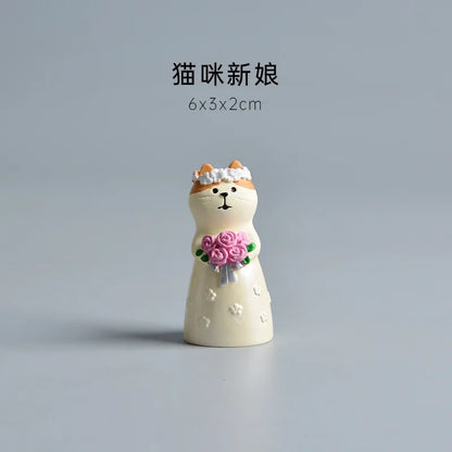 Figura de Zakka de boda de gato lindo, novia, cochecito de bebé, modelo de resina, miniaturas, adornos para pastel, manualidades, accesorios de escritorio