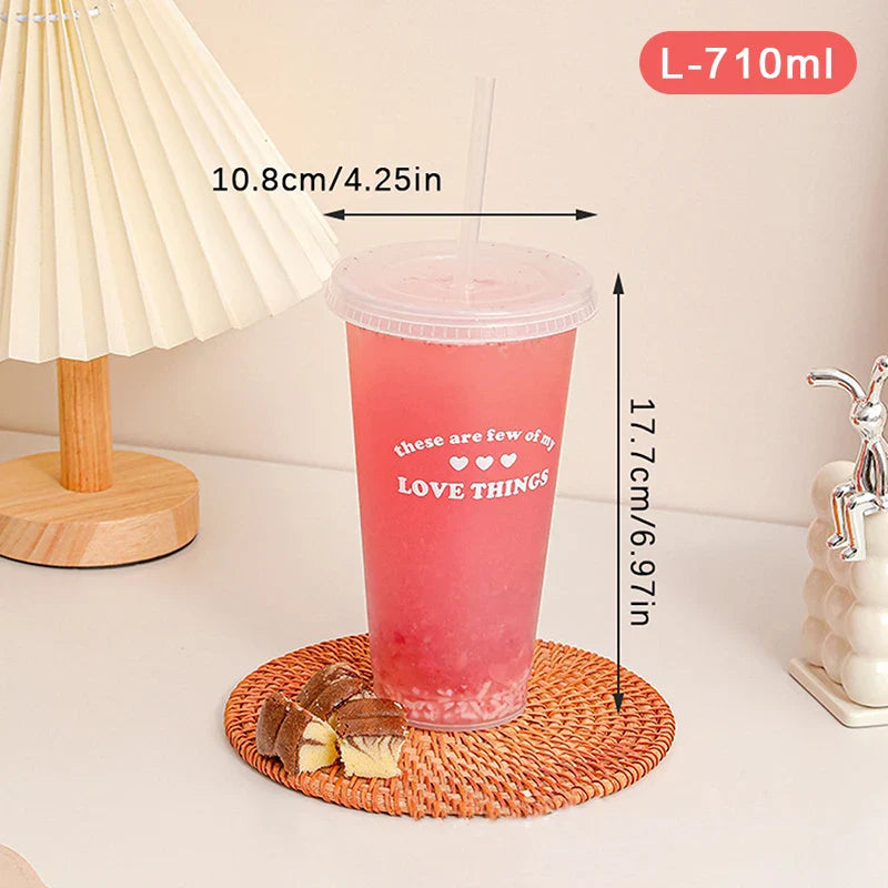 Kawaii Water Bottle for Coffee Juice Milk Tea | Cute Plastic Cold Cups with Straw Lid