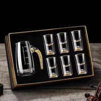 7pcs/set Gold Foil Small Wine Cup Bai Jiu Dispenser Small Household Wine Cup Glass Crystal Wine Set Spirits Cup