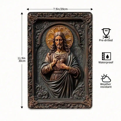 Art mural en métal Sacré Cœur de Jésus, Décoration religieuse pour la maison, Cadeau catholique, Sculpture en relief chrétienne