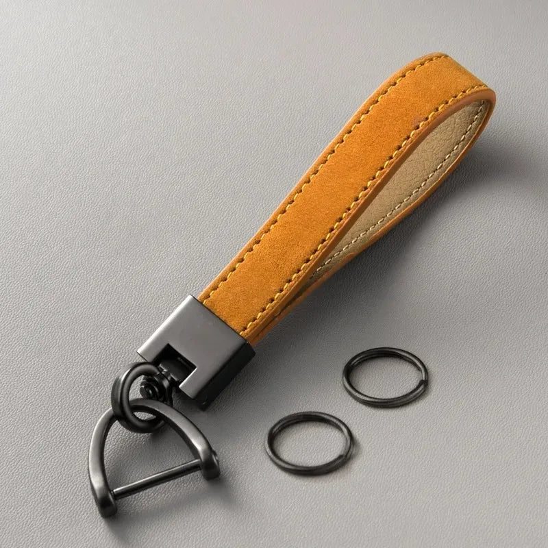 Luxury Genuine Leather Car Keychain | Pure Color Key Ring with Metal Buckle