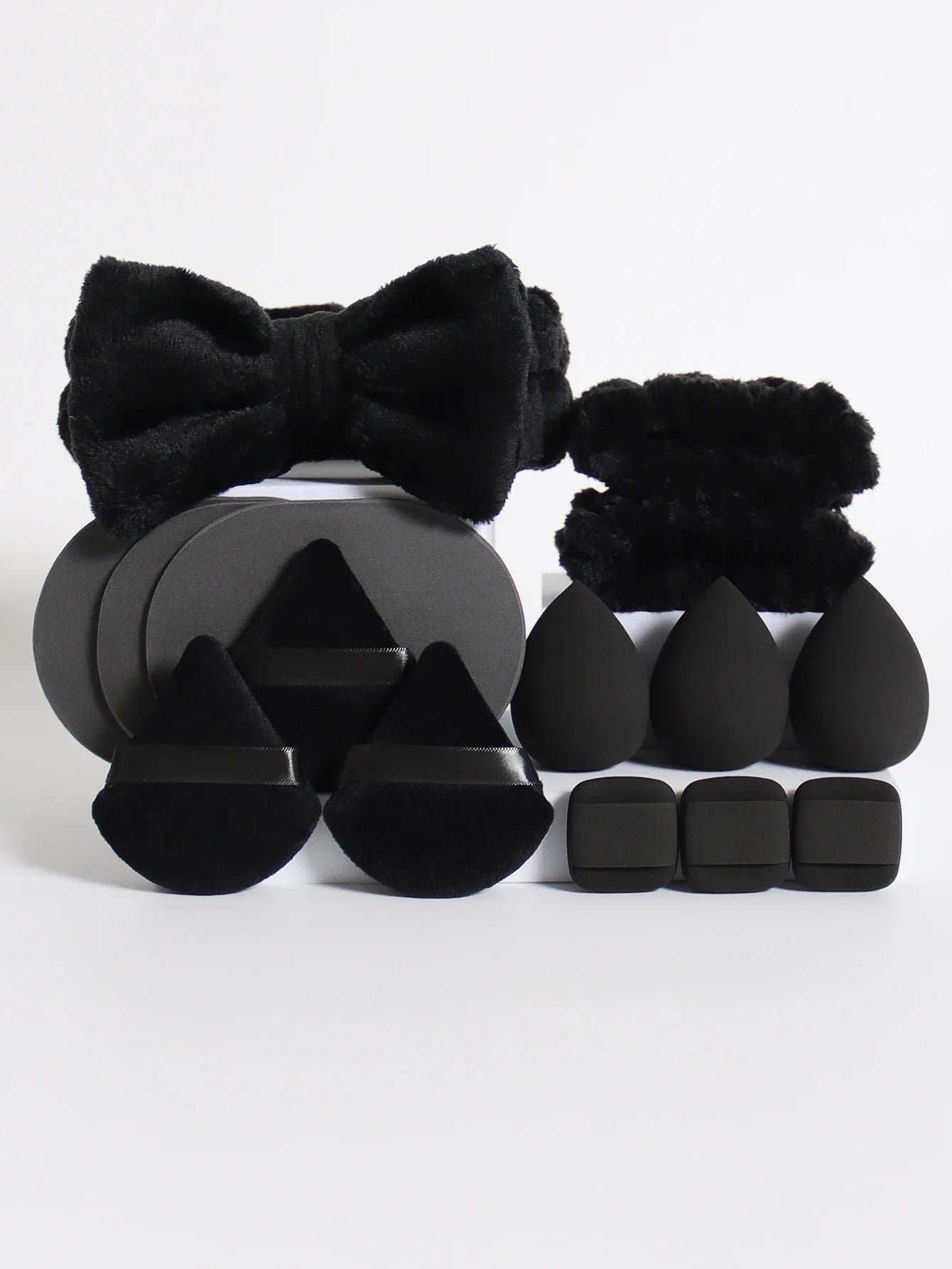 15Pcs Multi-Colored Fluffy Headband and Makeup Sponge Set | Sweet Style Beauty Kit
