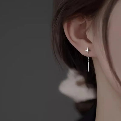 Ventfille 925 Sterling Silver Star Drop Earrings for Women | Simple Tassel Chain Office Jewelry