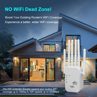 Répéteur WiFi Double Bande 1200Mbps Amplificateur de Signal 2.4G 5G