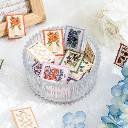 Flower Post Office Decorative Sticker Set | 46pcs Paper Stickers for Scrapbooking and Journaling