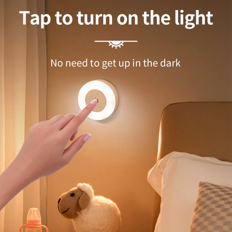Round Led Wall Lamp | Rechargeable Night Light with Touch Switch, Dimmable, Magnetic Book Light for Bedroom, Cabinet, Closet