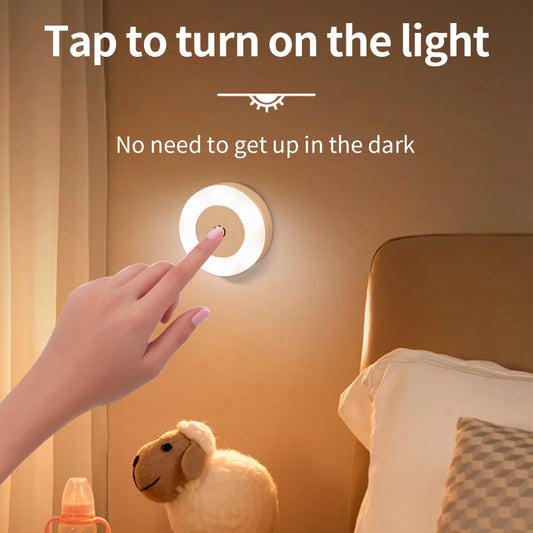 Round Led Wall Lamp | Rechargeable Night Light with Touch Switch, Dimmable, Magnetic Book Light for Bedroom, Cabinet, Closet
