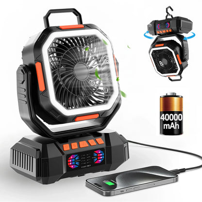 Outdoor Companion | Rechargeable Camping Fan with LED Light & Power Bank | Portable Battery Fan for Ultimate Outdoor Comfort