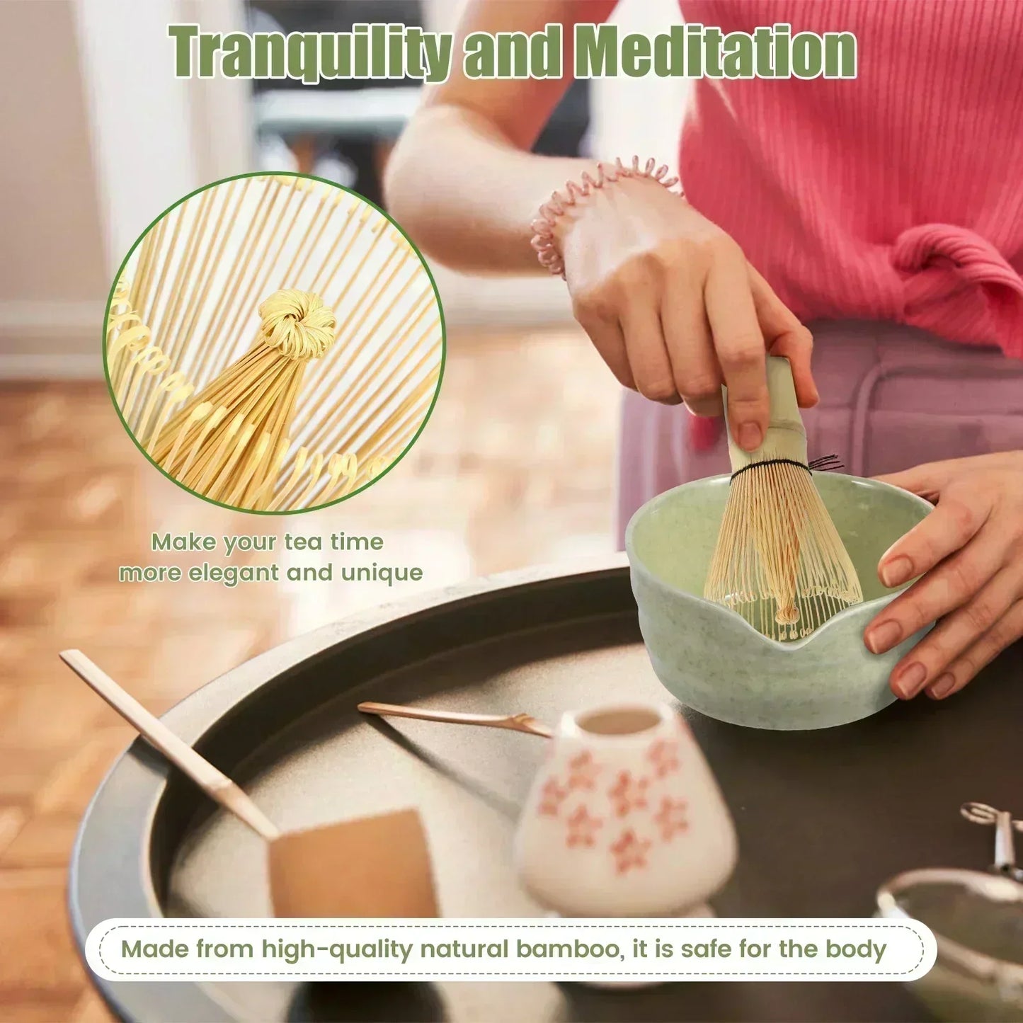 Ensemble de 4 fouets à matcha Fouet à matcha en bambou fait à la main Cuillère à thé traditionnelle Cuillère à thé profonde Passoire à thé Support de rangement transparent pour fouet