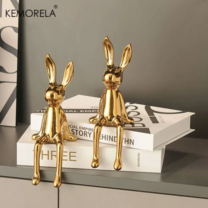 1 LAPIN Assis aux Longues Oreilles en Céramique Ornements de Chambre Statue Luxe Décoration d'Intérieur Accessoires Esthétique d'Art Maison Haut de Gamme