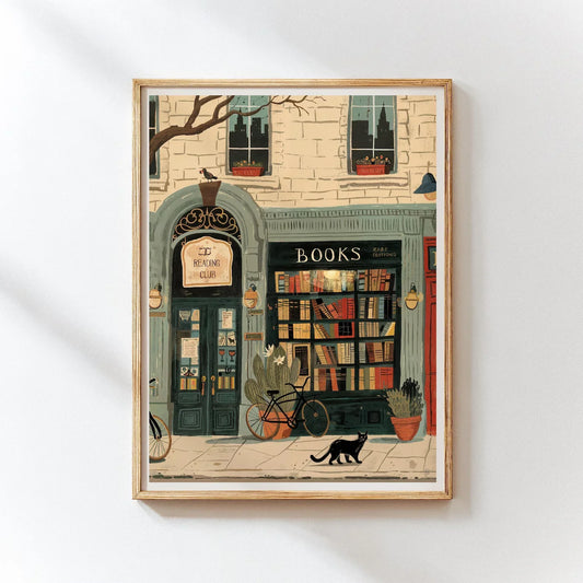 Bookstore Art Print, Cozy Bookshop Illustration, Library Wall Decor, Gift for Book Lover, Reading Nook Poster, Home Office Liter