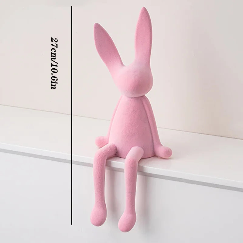 Resin Flocked Rabbit Statue Animal Sculpture Handmade Bunny Decor Cute Easter Gift Figurine Elegant Tabletop Ornament