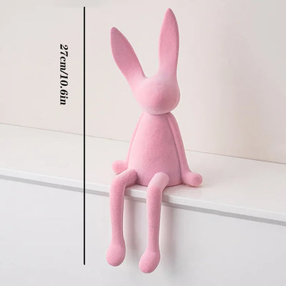Resin Flocked Rabbit Statue Animal Sculpture Handmade Bunny Decor Cute Easter Gift Figurine Elegant Tabletop Ornament