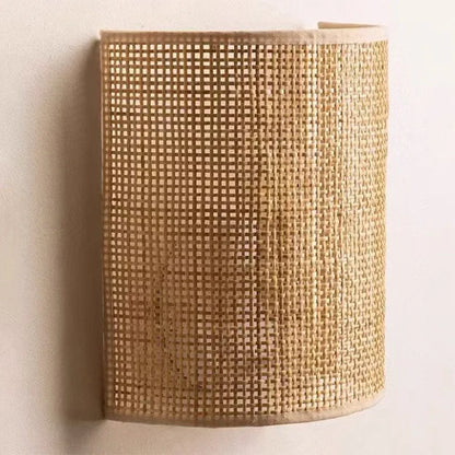 Vintage Rattan Wall Light E27 Handwoven Rope Sconce for Bedside Living Room