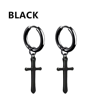 Vintage Punk Stainless Steel Stud Earrings for Men Women | 1 Pair Black Earrings Set