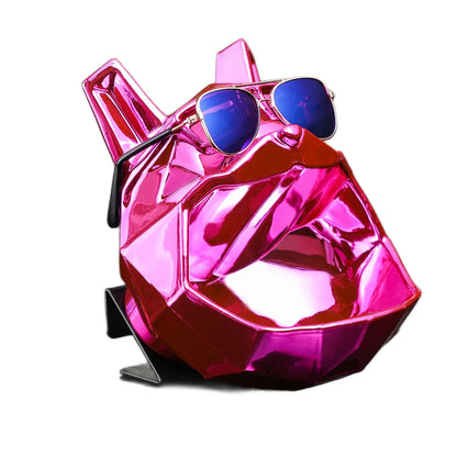 Figurine Tête de Chien Bouledogue Polygonale avec Rangement Galvanoplastie Dorée Argentée Sculpture en Résine Synthétique Solide Figurine Décoration Maison