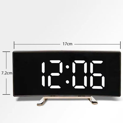LED Mirror Alarm Clock Large Curved Digital Desktop Smart Silent Living Room