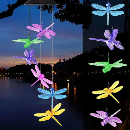 LED Solar Wind Chimes Color Changing Butterfly Dragonfly Hummingbird Outdoor Gift