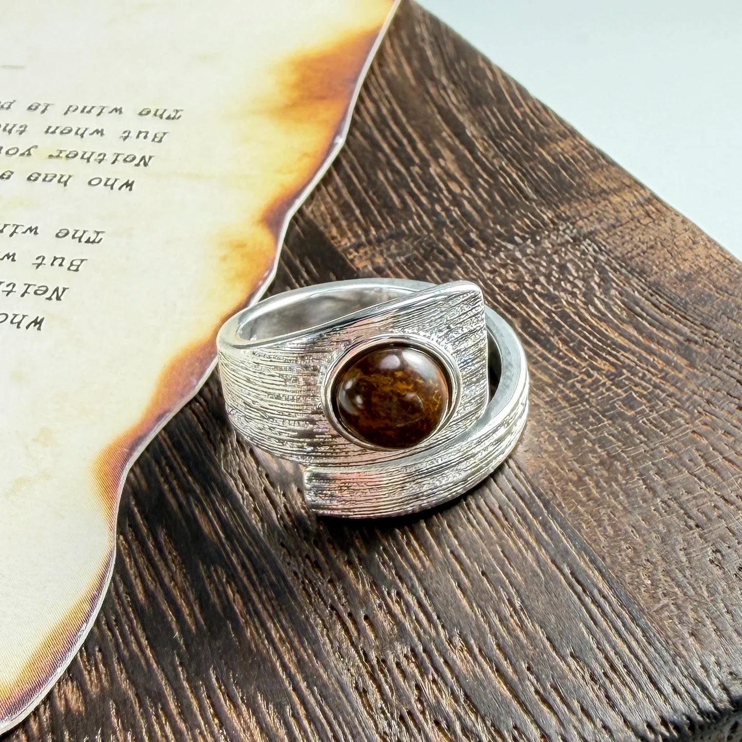 925 Sterling Silver Frosting Geometry Ring | Textured Wide Band for Women