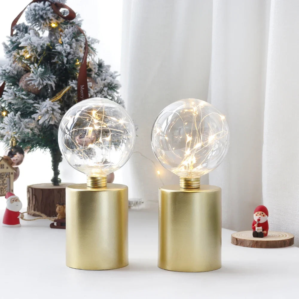 2Pcs Gold Table Lamp Battery Powered Cordless LED Light Bedroom Living Room Decor
