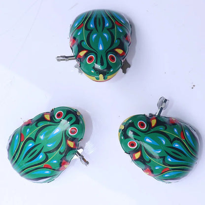 Classic Tin Wind-Up Jumping Iron Frog Toy | Vintage Clockwork Toy for Kids