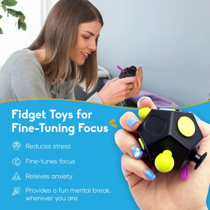 12 Sides Fidget Cube | Anti Stress Sensory Toy for Focus and Calm