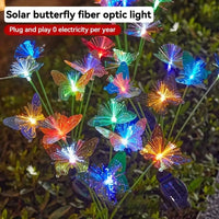 1PC 6-Head LED Solar Fiber Optic Butterfly Lights, 2 Modes Outdoor Idea Landscape Lighting For Garden,Pathways, Lawn, Patio,Yard