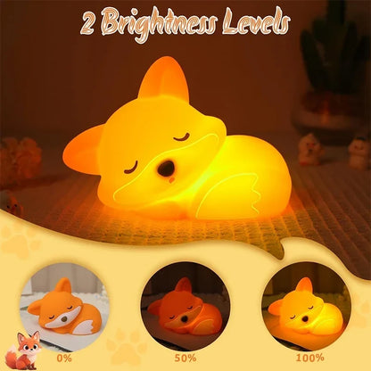 FoxyGlow | Squishy LED Fox Night Light with USB Rechargeable Nursery Decor