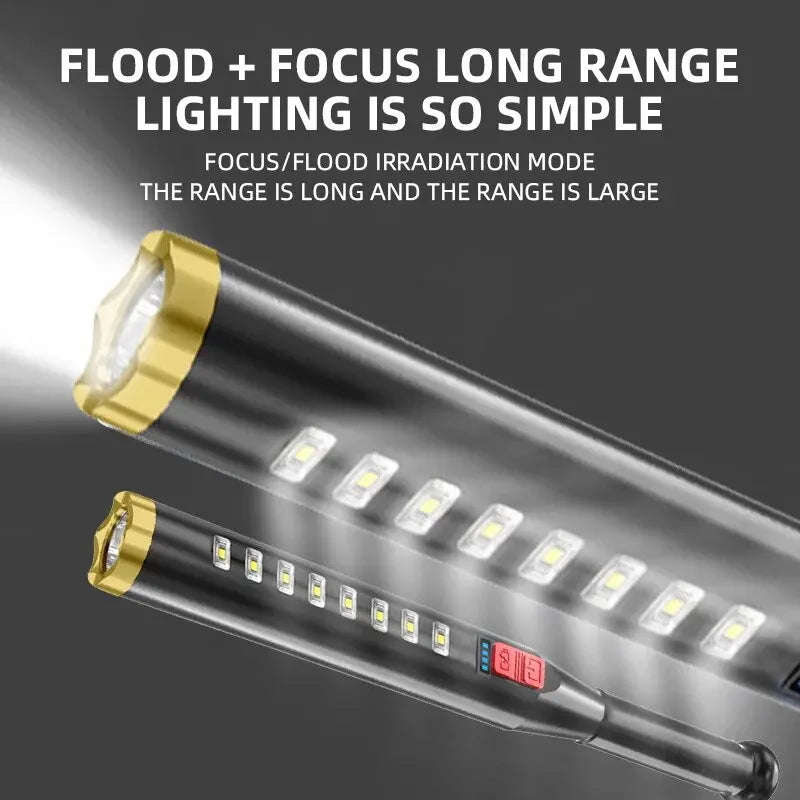 USB Rechargeable Telescopic LED Flashlight with COB Light for Outdoor Use