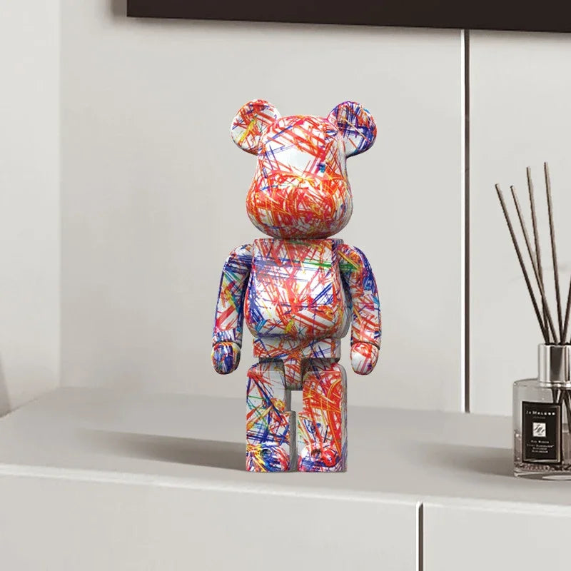 27cm/10 pouces Figurine d'ours Graffiti Décoration d'intérieur Animal Ornement Abstrait Pot de rangement d'argent Sculpture de chambre moderne Décor de table