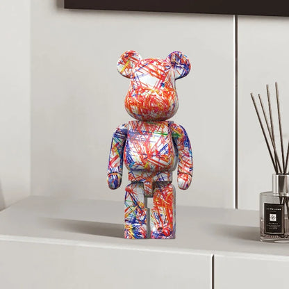 27cm/10 pouces Figurine d'ours Graffiti Décoration d'intérieur Animal Ornement Abstrait Pot de rangement d'argent Sculpture de chambre moderne Décor de table