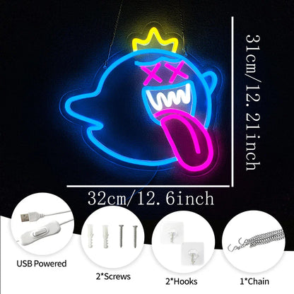 Enseigne néon LED fantôme, lumière décorative murale rétro arcade, alimentée par USB, utilisée pour la décoration de bars, clubs, salles de jeux, fêtes de famille