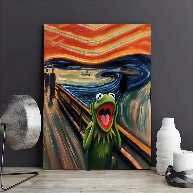Tableau mural abstrait moderne, peinture de grenouille hurlante, impression sur toile HD, affiche de décoration pour maison, salon, chambre, salle de classe